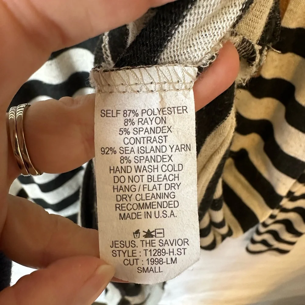 Reborn J Striped Knit Tunic Top w/ Faux Leather Pocket & Elbow Patches Sz Small - Picture 5 of 6